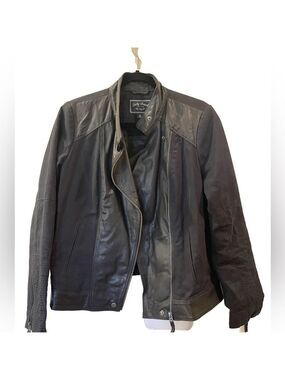 Lucky Brand Women's Moto Leather Cotton Jacket Black Size: Medium